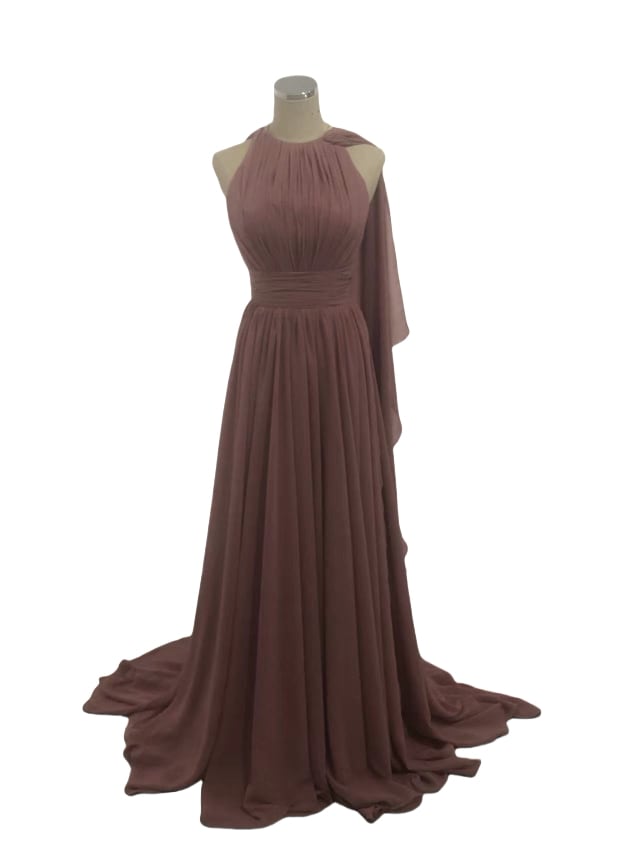 ロングワンピース ホルターネック ノースリーブ ファスナー ソフトチュール 床付く 2次会 パーティー