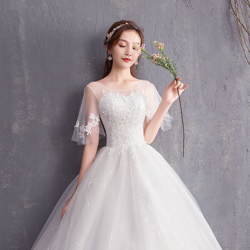 ウェディングドレス 2024 花嫁の結婚式ワンショルダーウェディングドレス韓版スリム モリライトウェディングドレス
