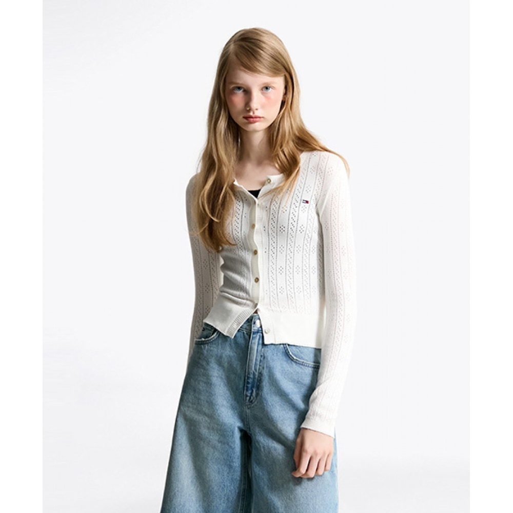 トミージーンズポインテルクルーネックカーディガン (T32F6KCD12TWT1YBL)