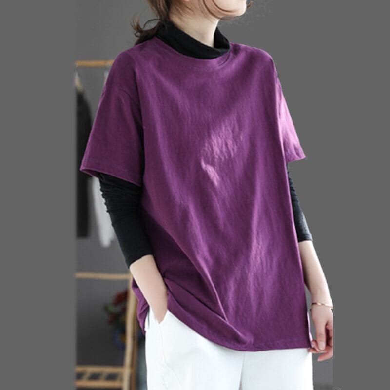 トップス アウター Tシャツ 半袖 ラウンドネック シンプル カジュアル 大人 上品 おしゃれ レトロ こなれ感 ラフ 無地 春 夏 10代 20代 30代 40代 レディース オフィス ビジネス O