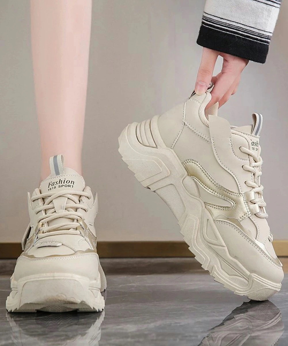 ダッドスニーカー 厚底 レディース 美脚 スニーカー白 運動 レースアップくつ カジュアルシューズ