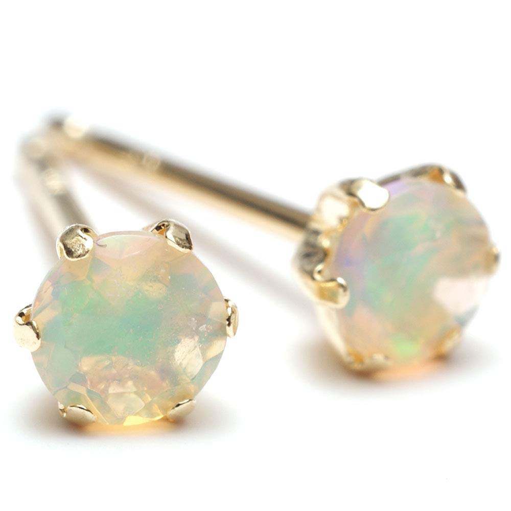 セカンドピアス オパール K18YG ピアス 4ｍｍ エチオピア産 10月 誕生石 シンプル スタッドピアス つけっぱなし レディース