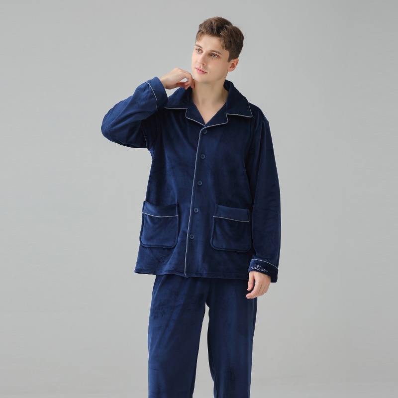 メンズ秋冬パジャマプラスベルベットで暖かく春秋以外にも着用可能新しいコーラルベルベットメンズホームウェアセット 4,953円