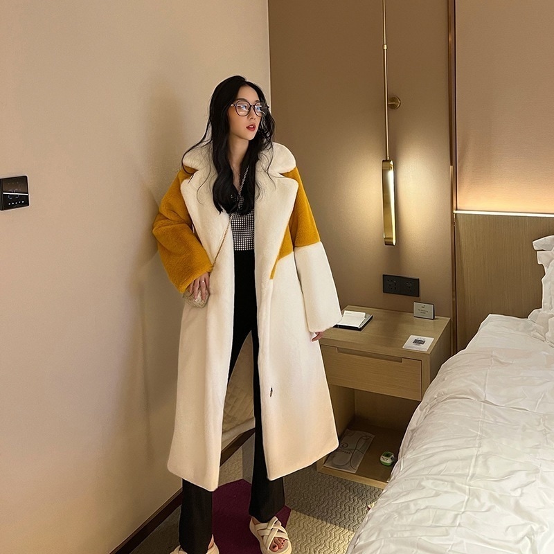 保温 冬ジャケット ファーベスト裏起毛 韓国ファッションゆったり フード付き 膝下丈 レディース 厚手裏起毛イミテーションウサギ毛 毛皮ジャケットカジュアル韓国ファッション