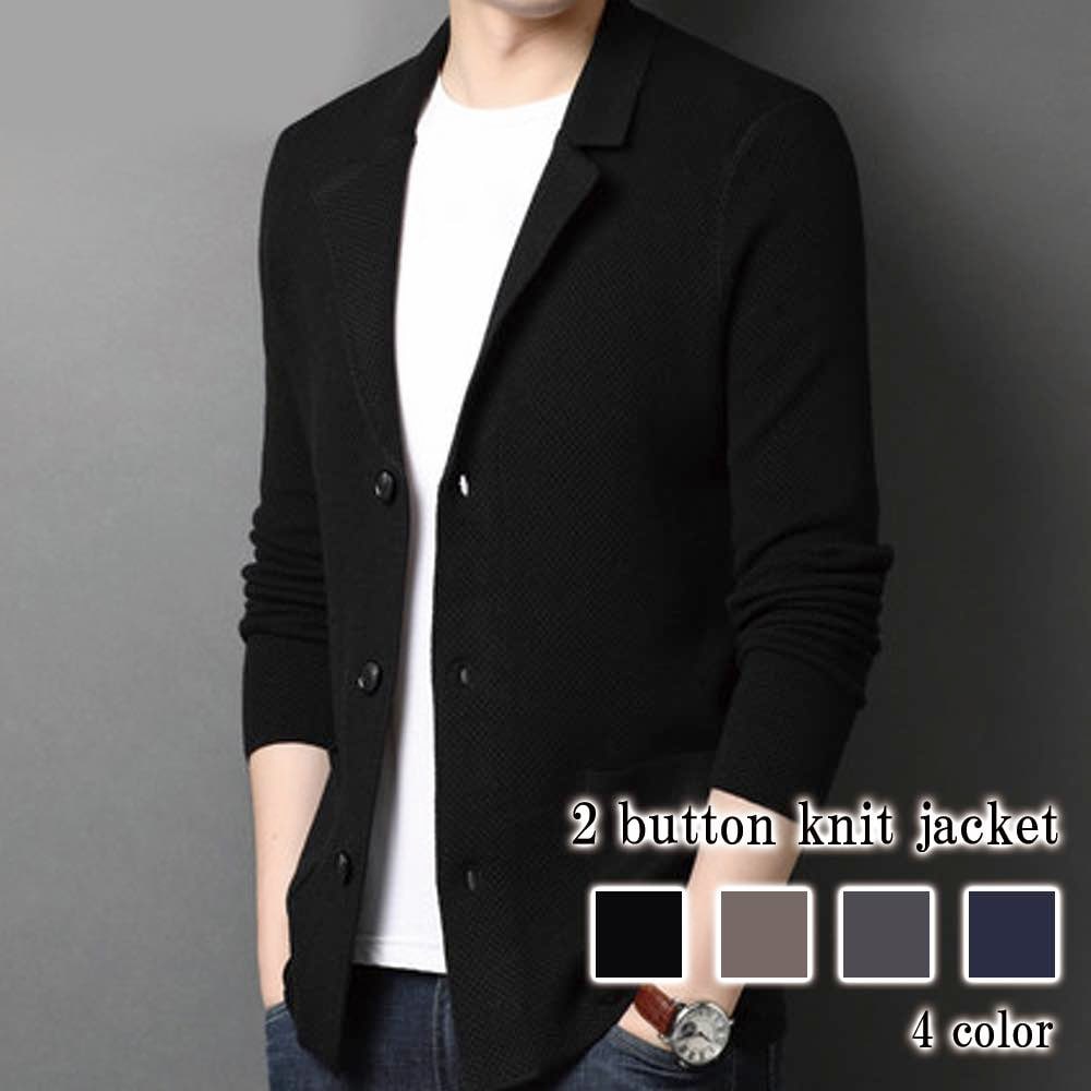 テーラードジャケット メンズ 2ボタンニットジャケット ステンカラー 40代 チェック 厚手 アウター 冬 ブルゾン テーラード 秋 セール おしゃれ 30代 ブレザー 大きい ジャケット Tシャツ