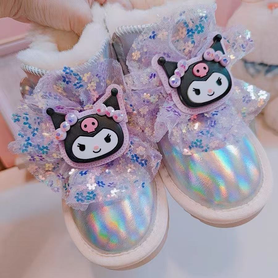 新品 かわいい サンリオ クロミキッズ ダウンブーツ スノーブーツ 裹起毛 冬 キラキラ ショート子供靴 暖かい 雪遊び 防寒対策 保温 防水 女の子 キャラクター新品目玉セール
