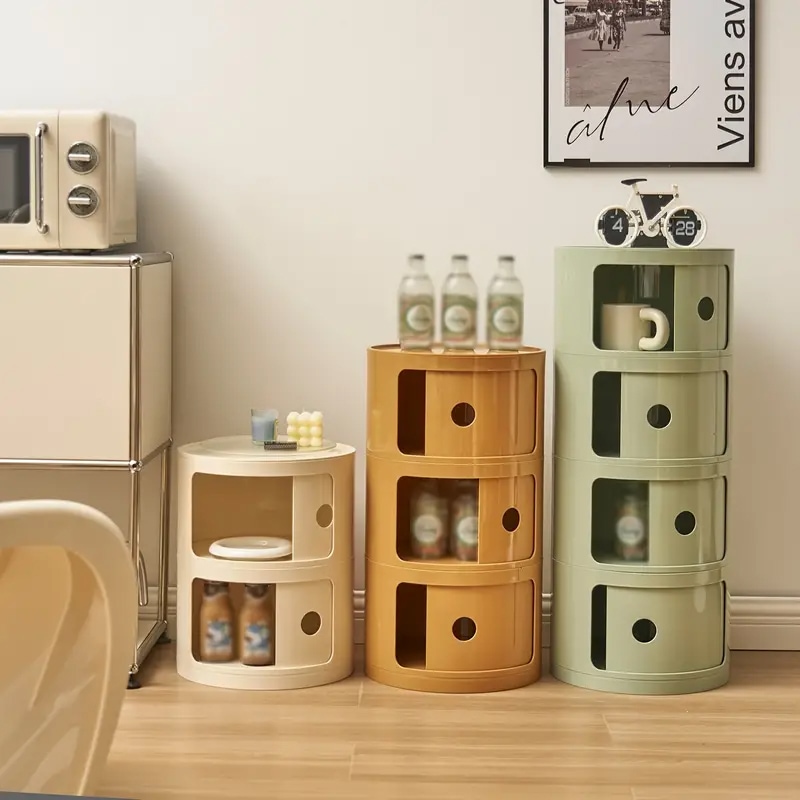 丸型ベッドサイドキャビネット サイドテーブル 多機能 ソファサイドテーブル 円柱ラック ベッドサイドテーブル インスタイルベッドサイドテーブル コンポニビリ 2/3/4段 丸型収納キャビネット 大容量