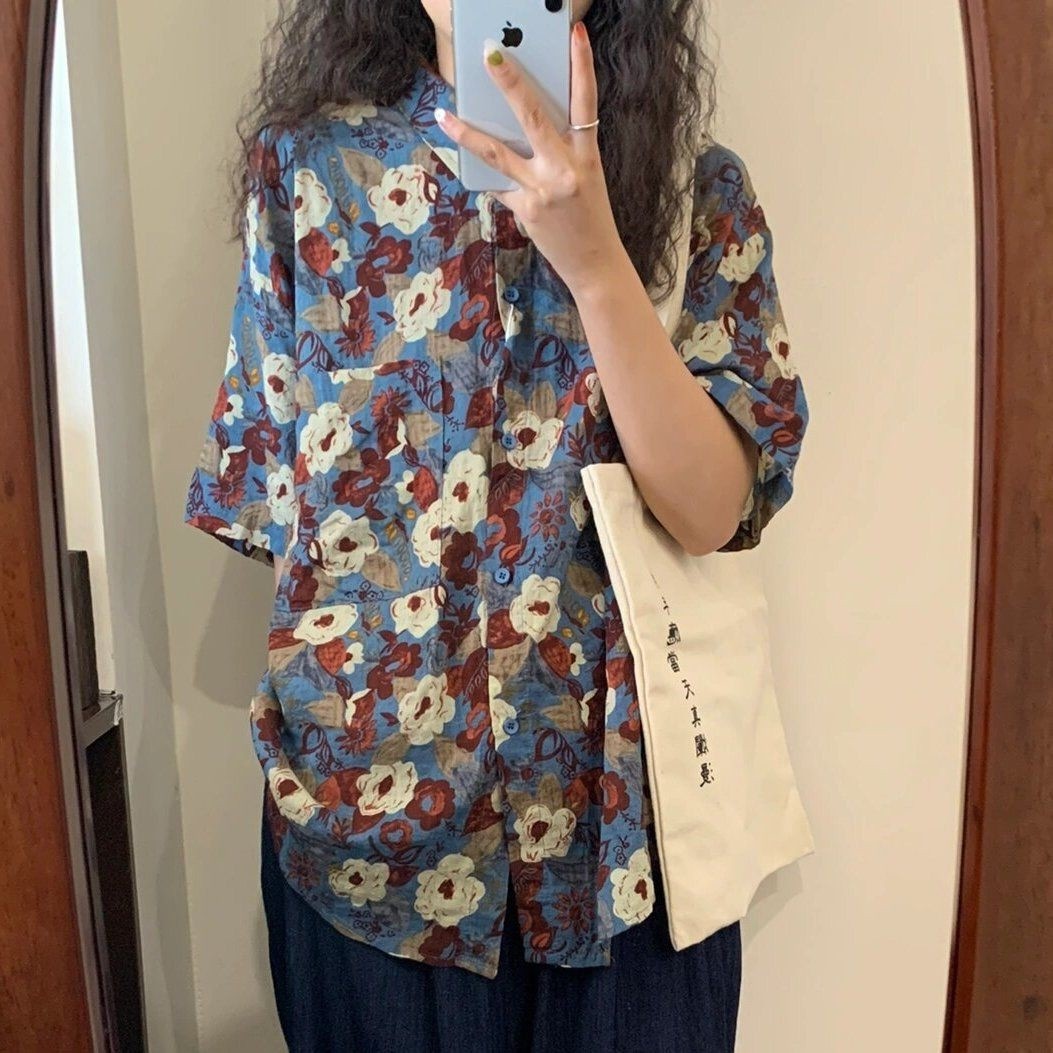 花柄 シャツ レディース 半袖 シャツ ゆったり レディース おしゃれ レトロ 花柄 トップス ビーチ ウェア1121