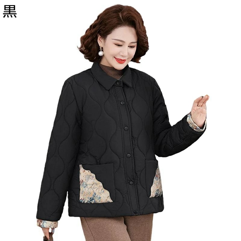 レディースパファージャケット レディース コットンジャケット 刺繍デザイン 花 花柄 長袖 中綿 暖か 上着 綿服 用 柔らかい 軽便 婦人服 シニアアウター 秋冬 中高年 お母さん 母の日 ギフト