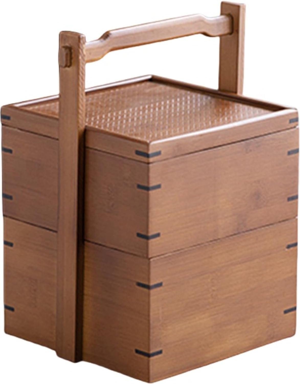 おかもち 菓子入れ 提げ箱 竹製 茶道具箱 二段 和風収納 茶道用品 茶道アクセサリー 茶会用 茶屋 アウトドア ピクニック用 家庭用 軽量 大容量 持ち運び用 (小)