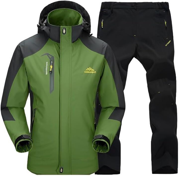 上下セット 撥水 レインコート レインウェア カッパ 防水 バイク 釣り 登山 キャンプ アウトドア サイクリング 防災 フード 耐水圧 13000mm メンズ(グリーン, XL)