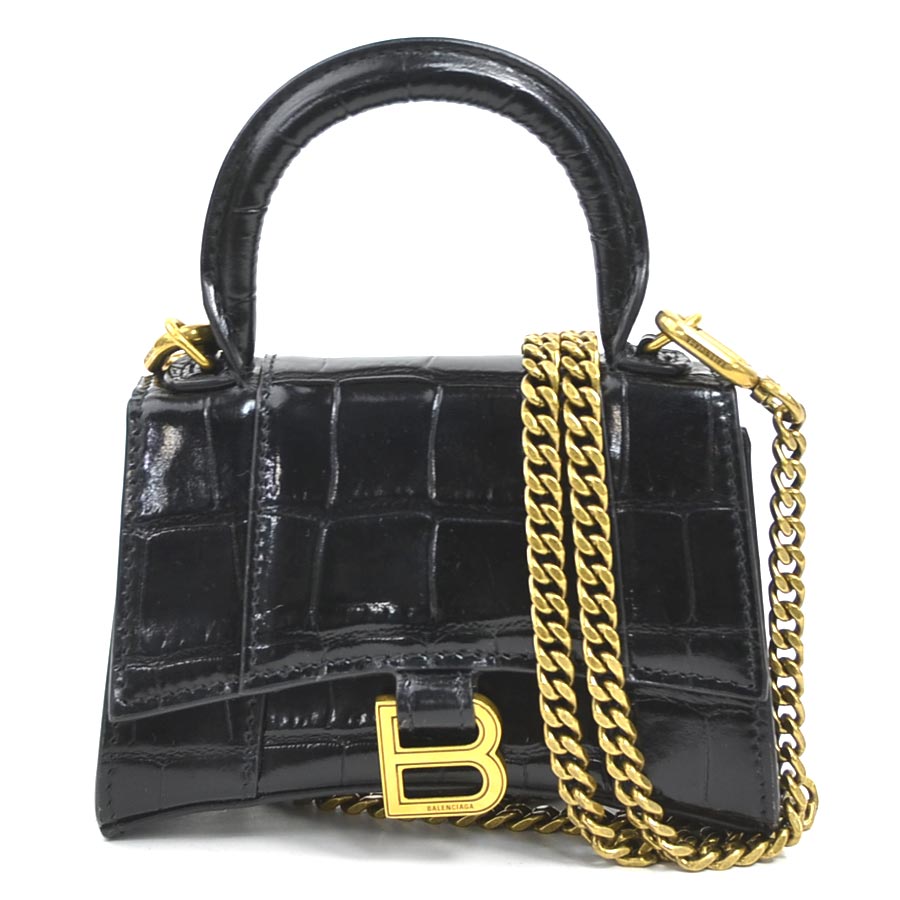 バレンシアガ BALENCIAGA ショルダーバッグ アワーグラスミニ 型押しレザー ブラック ゴールド レディース 664676 r10974k