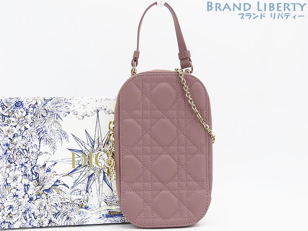 新品同様クリスチャンディオールレディディオールカナージュ2WAYフォンケースチェーンショルダーポーチピオニーピンク