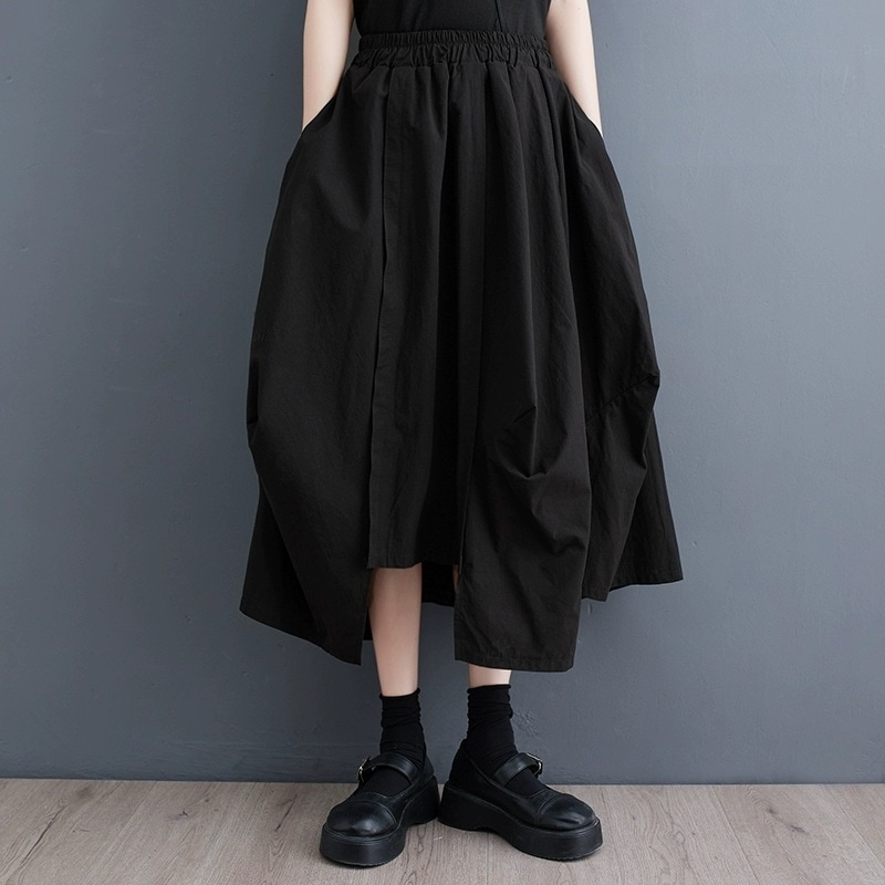 暗黒の不規則フレアスカート2025春秋の新型カジュアルな服装は痩せたスカートAラインスカート