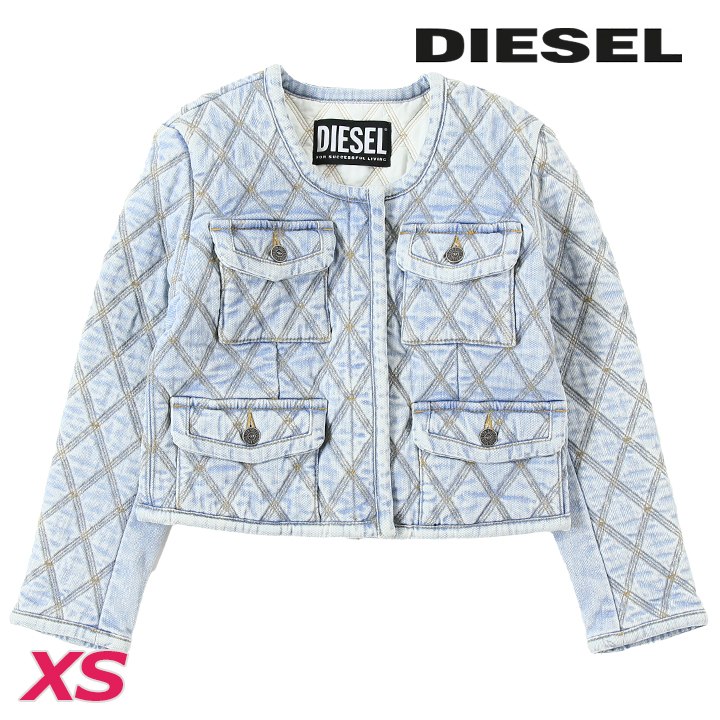 キルティングデニムジャケット レディース DE-VELOP-FS ヴィンテージウォッシュ加工 ノーカラー die-l-o-f8-608