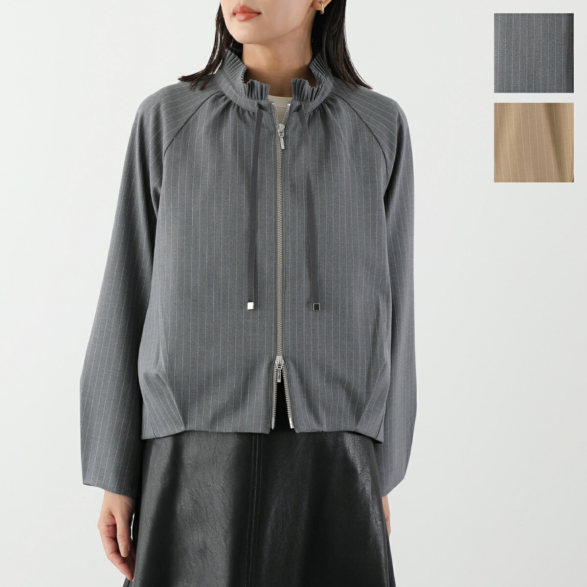 MARILYN MOON マリリンムーン ブルゾン warm pinstripe blouson 4253-136 レディース ピンストライプ ジップアップ ノーカラー カラー2色
