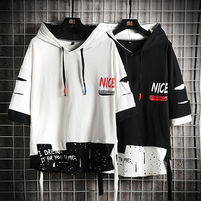 パーカーメンズおしゃれ春服夏用薄手パーカ五分袖半袖カジュアル夏パーカーフード付きお兄系部屋着
