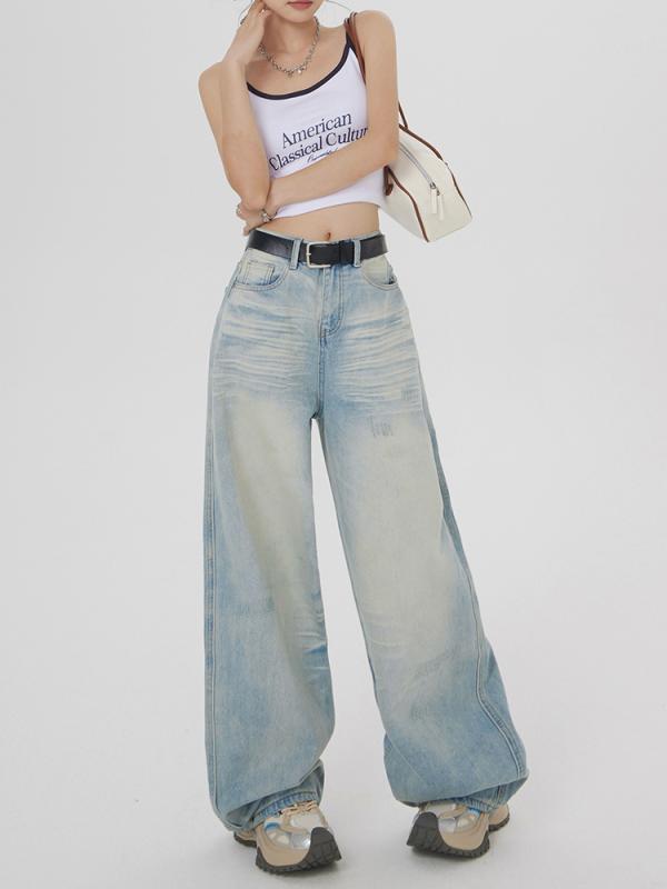 レディース ファッション オシャレ カワイイ シンプル 人カワイイ きいサイズ ワイド レッグ ジーンズ ハイウエスト エレガント リップド ストレート パンツ