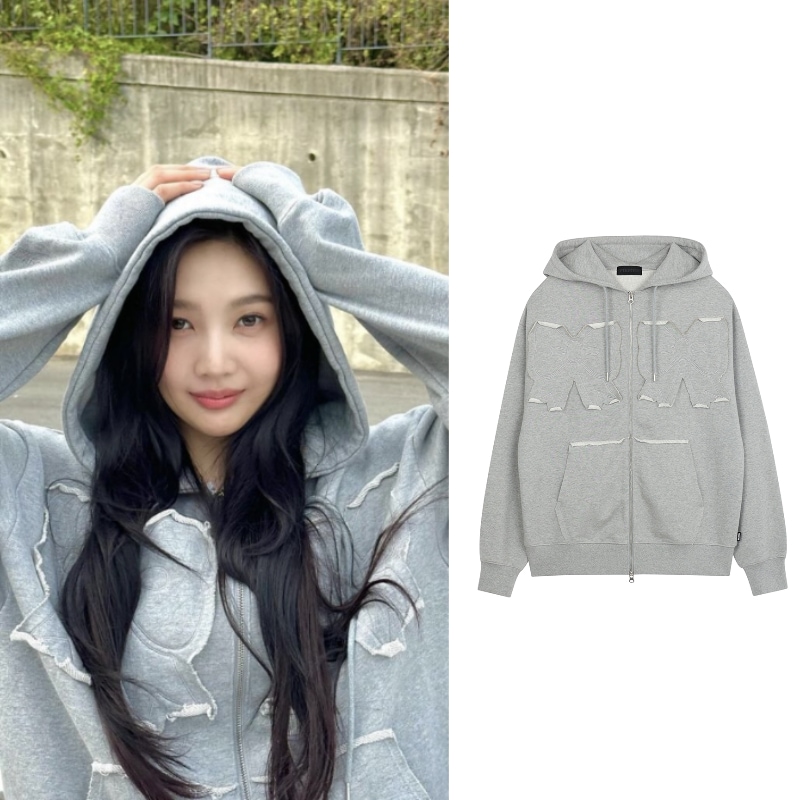 【Redvelvet ジョイ着用】RIBBON HOOD ZIP-UP MELANGEGREY　パーカー