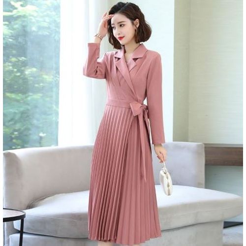 エレガント 50代 秋冬 レディースワンピ Aライン 大人 40代 ワンピース ピンク お嬢様 卒園式 ブラック 卒業式 シャツワンピース 膝丈 襟付き フォーマル 代 プリーツ きれいめ 春 M レディースファッション