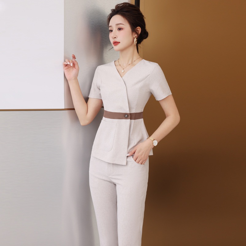 ホテルフロント美容師作業服半袖エステサロン足湯健康クラブ足つぼマッサージ師制服スーツ