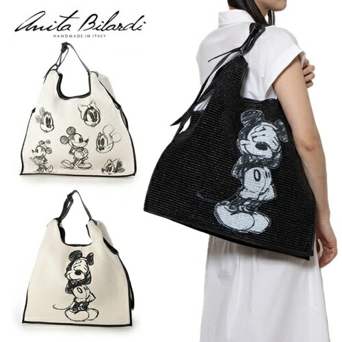 アニタビラルディ anita bilardi ミッキーマウス MICKEY MOUSE ディズニー PICASSORAFIA 本革 トートバッグ カゴバッグ 編み込み 2way ショルダーバッ