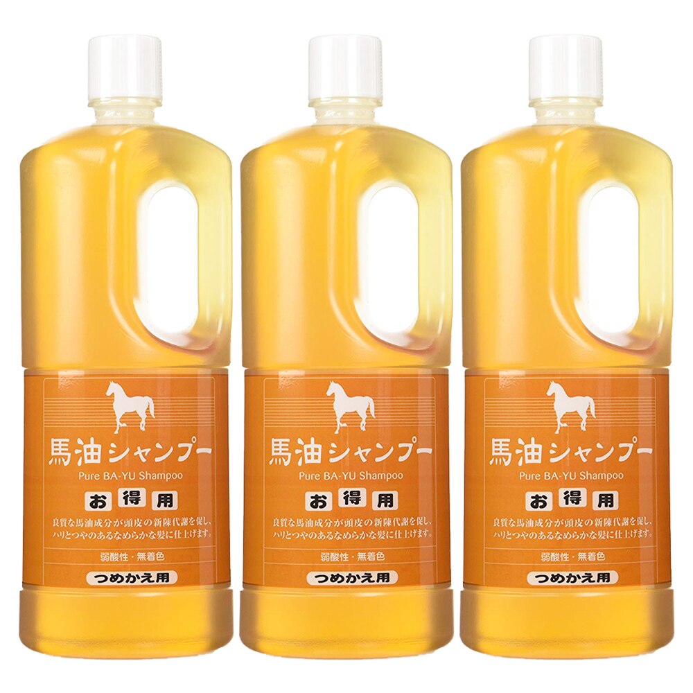正規販売代理店 定価より10%OFF 馬油シャンプー 3本 詰め替え用 1000ml 馬油 バユ バーユ シャンプー バユシャンプー 詰替え 詰め替え 大容量 旅美人