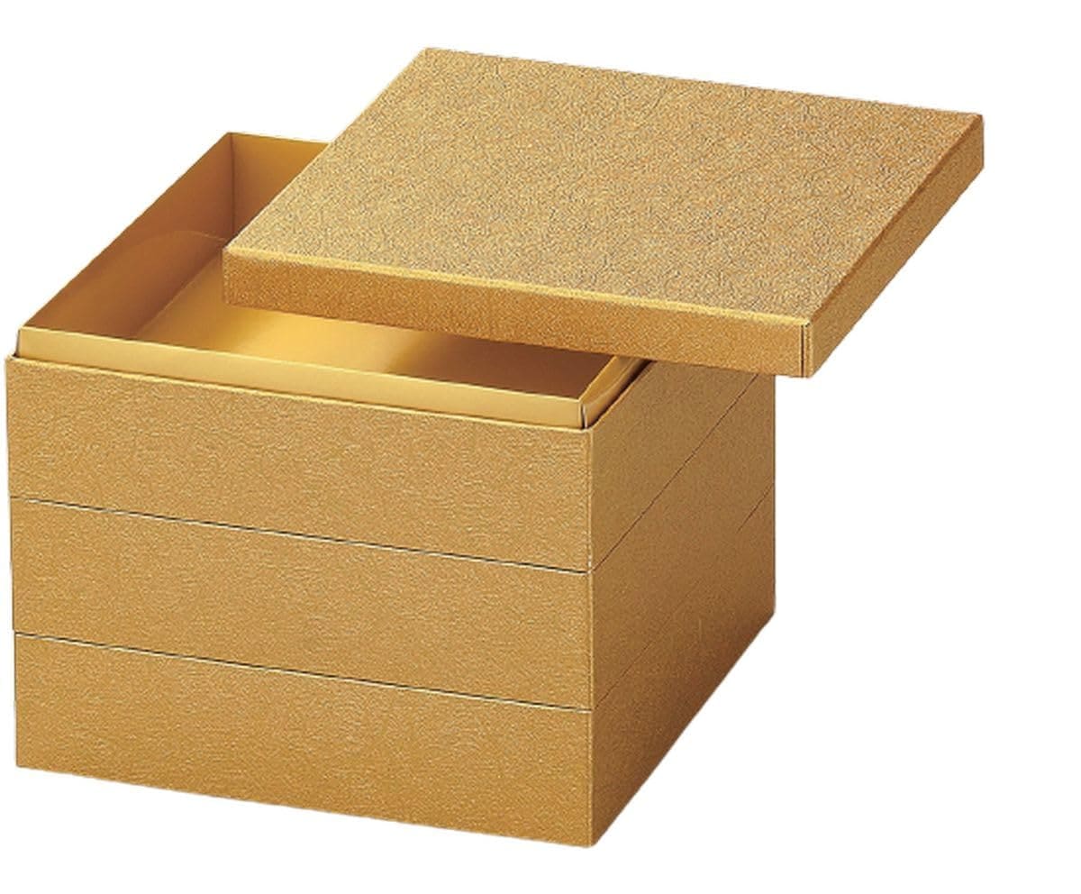J-kitchens 行楽弁当箱 （ 弁当箱 ） 日本製 3段 7寸 和 紙 金雲竜 22.0cm x 22.0cm x 17.6cm