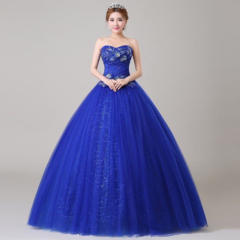 高品質 ロングドレス ウェディングドレス 花嫁ドレス カラードレス 結婚式ドレス 披露宴パーティードレス 写真撮影ドレス ブルー