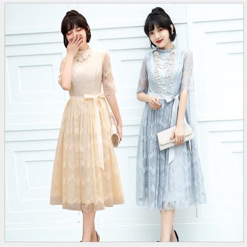 ミモレ丈ドレス 結婚式ワンピース 上品 パーティードレス 袖あり カラードレス 大きいサイズ 30代