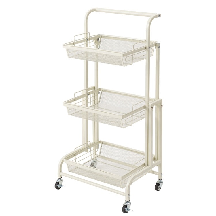 ラック 棚 キャスターワゴン おしゃれ ストッカー 白 かご バスケットラック 省スペース スチール 棚の角度が自在に変化 ホワイト