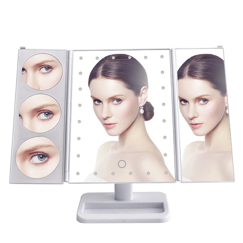 デスクトップ化粧美容ミラー3x5x10xルーペ家庭用デスクトップ3つの面折れたつくりledミラ