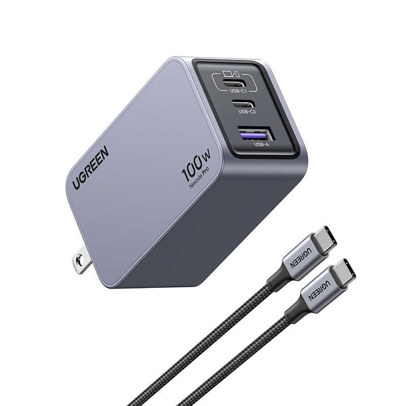 Nexode Pro 100W GaN 急速充電器 (1.5m USB-Cケーブル付き) ［3ポート / Quick Charge対応 / GaN(窒化ガリウム) 採用］ ブラック　25873