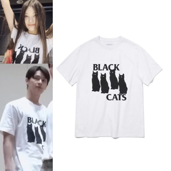 【SEVENTEEN着用】BLACK CAT TEE ホワイト半袖Tシャツ