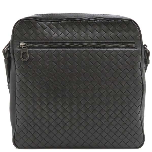 ボッテガヴェネタ BOTTEGA VENETA ショルダーバッグ イントレチャート メッセンジャーバッグ レザー ブラック マットブラック金具 黒 443872【中古】