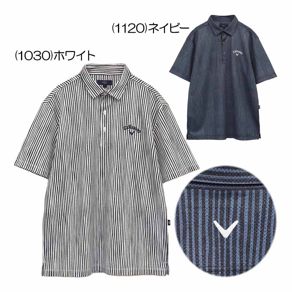 かざあなメッシュストライププリントシャツ C25134118 メンズゴルフウェア 春夏 2025