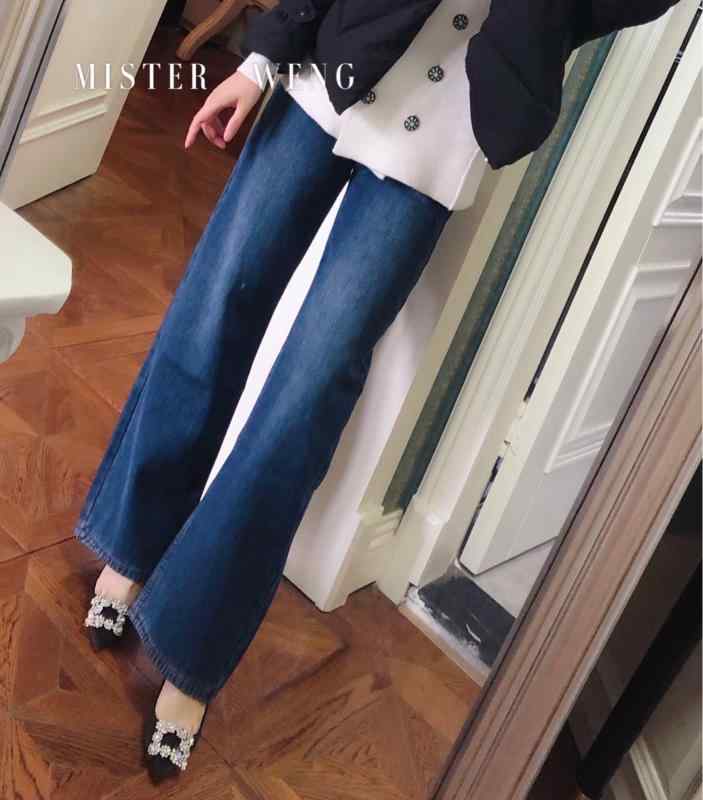 肌 優しい 暖かい 起毛 裏地 冬 柔らかい デニム コットン ワイドレッグスリム トール パンツ ストレート パンツ