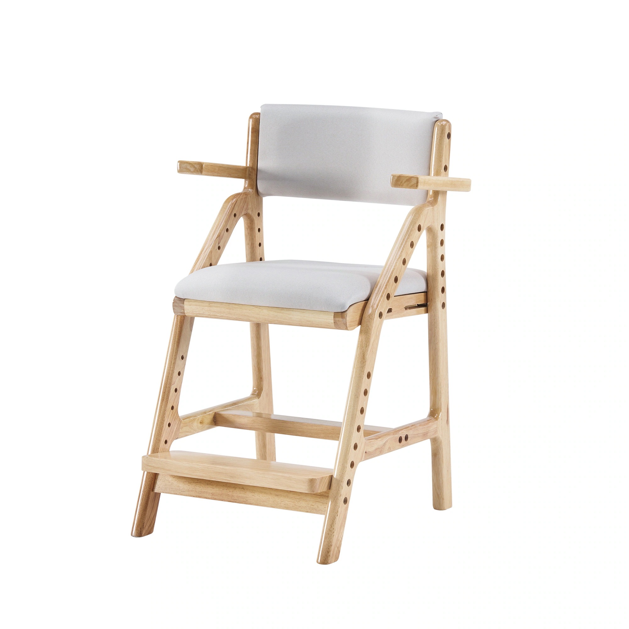 368ベージュ -肘あり　学習チェア 学習椅子 木製 姿勢 子供 キッズチェア ハイチェア ダイニングチェア 椅子 高さ調整 シンプル コンパクト 組立て 板座 足置き