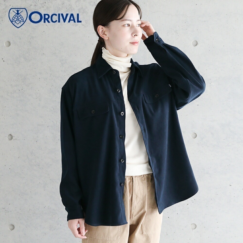 オーシバル / オーチバル ORCIVAL サテンムース長袖シャツ #OR-B0092 フラップポケット カジュアル ネイビー 2022AW
