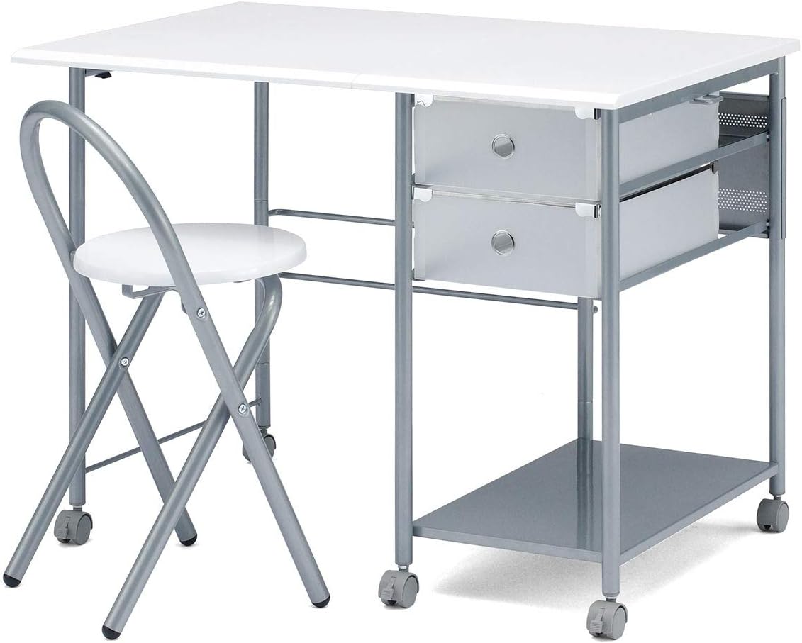 サンワダイレクト 折りたたみデスク & チェア 幅90×奥行58cm キャスター付 総耐荷重50kg 組立簡単 ホワイト 100-DESK028W
