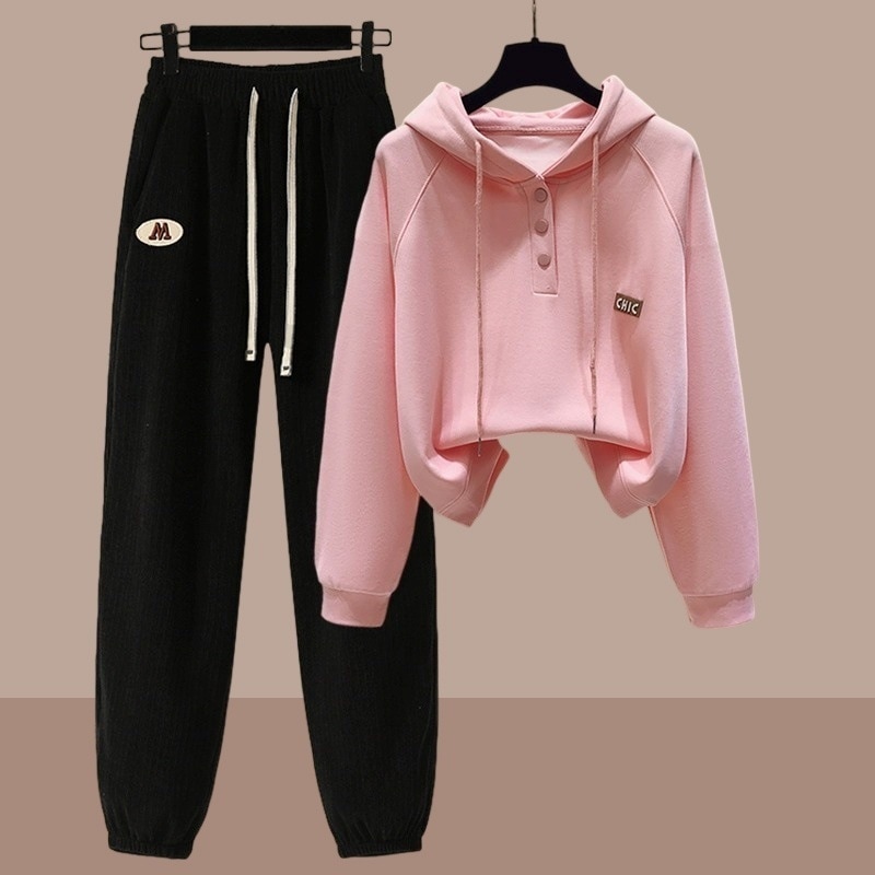 ハイエンドのカスタマイズ-女性用スポーツスーツ 2024 春と秋の新作スウェットシャツとスウェットパンツの 2 点セット小柄な人向け韓国スタイルカジュアルウェアコンプリートセット