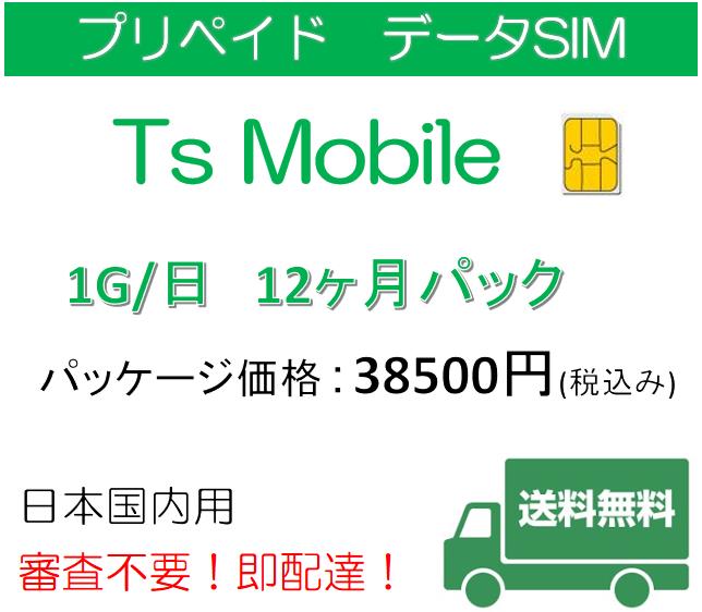 SIM高速データ容量1G/日12ヶ月プラン