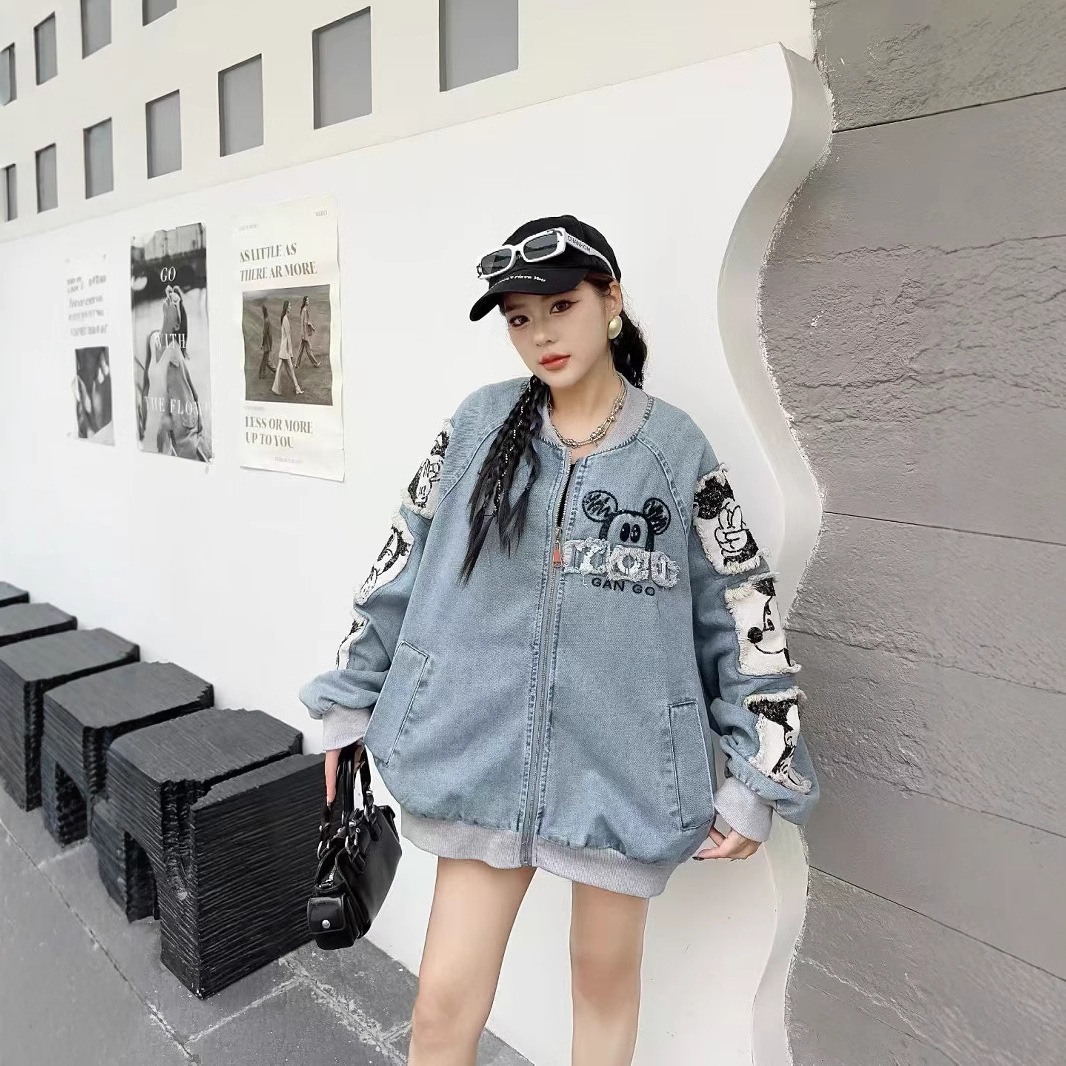 2025シーズン新作ルーズカジュアルジッパーショートジャケット野球ユニフォーム刺繍ジャケットファッションデニム多用途