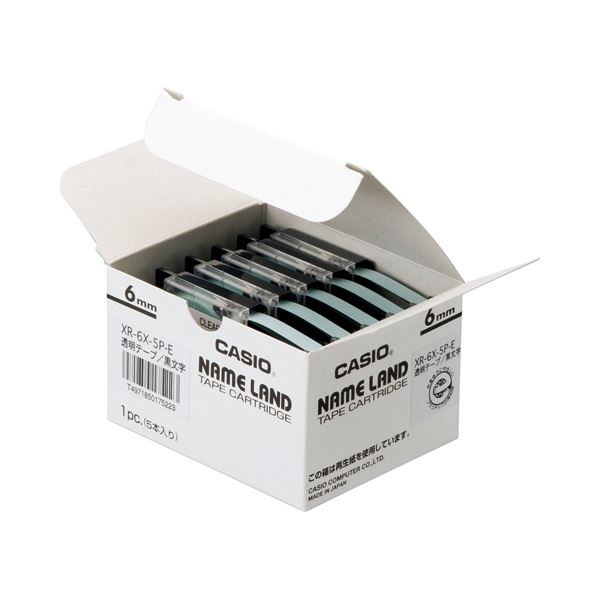 (まとめ）カシオ CASIO ネームランド NAME LAND スタンダードテープ 6mm×8m 透明/黒文字 XR-6X-5P-E 1パック(5個)(×3セット)