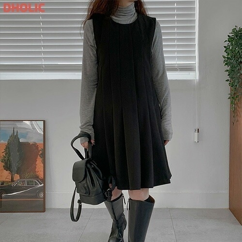 [メガ割りSALE]裏起毛ノースリーブプリーツミニワンピース