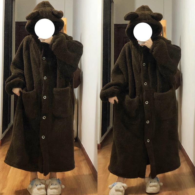 ルームウェア レディース パジャマ 寝巻 ガウン 着ぐるみ フード 前開き クマ耳 アニマル もこもこ あったか 防寒 パーティー インスタ映え ギャル おうち時間 リラックス 休息 楽ちん かわいい