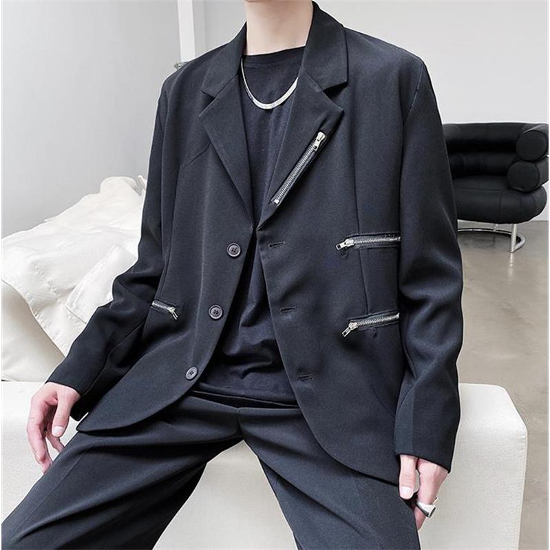 メンズ カジュアルスーツ テーラード ブレザー 背広 コート ジャケット 長袖 アウター 公演 クラブ チャック 黒 ダンス発表会 舞台衣装 外套 男子服 上着
