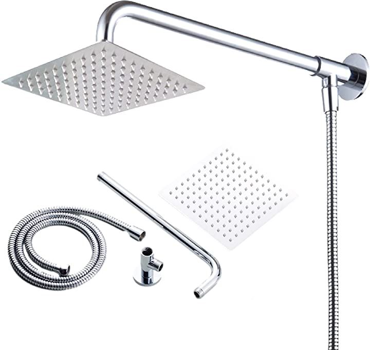 シャワーヘッド ステンレス オーバーヘッドシャワー ホースセット G1/2 正方形 20cm