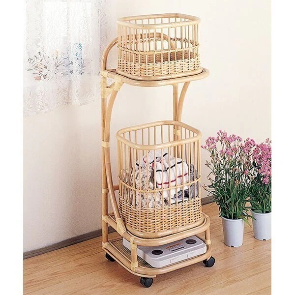 ランドリーラック ラタン バスケット付 籐家具 幅42cm