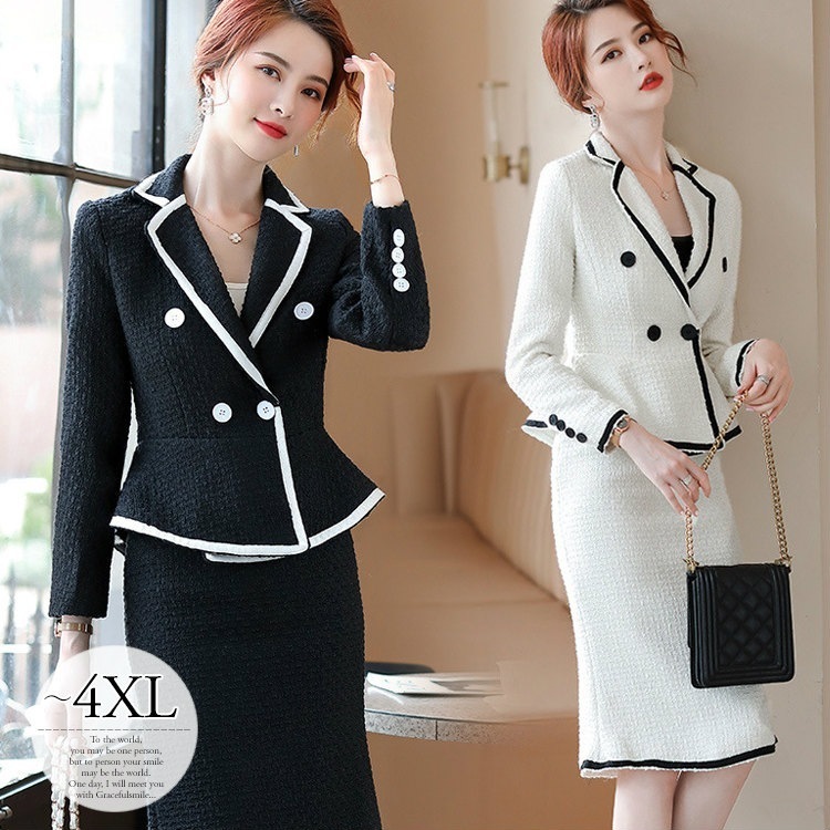 スカートスーツ ママスーツ スーツセット レディース 卒園式 卒業式 入園式 入学式 大きいサイズ お呼ばれ フォーマルスーツ 同窓会 30代 40代 50代 ホワイト ブラック ペプラムジャケッ